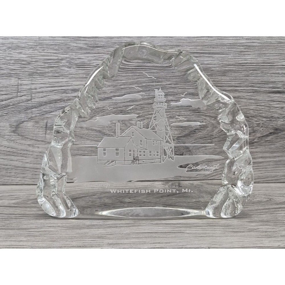 Frosted Glass Reversed Etched Lighthouse Whitefish Point, Michigan by Cavanaugh